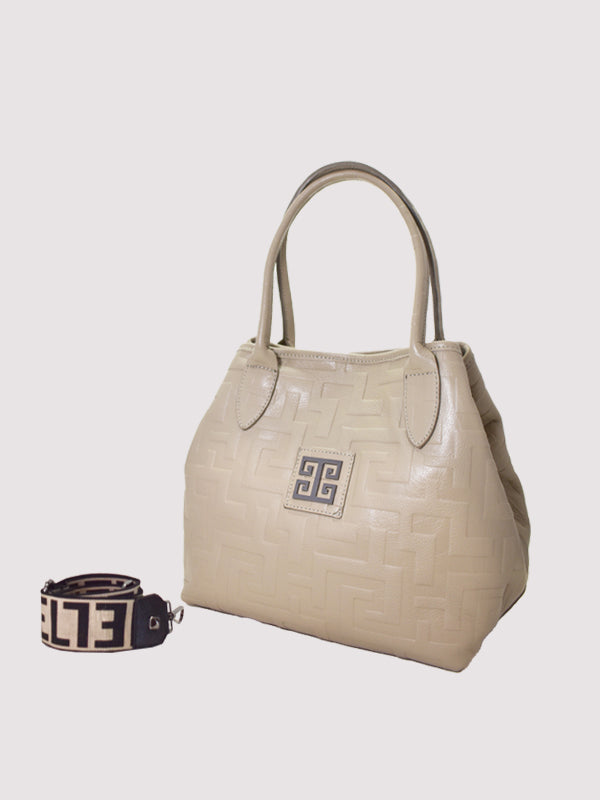 EMMELIA Classic Tote – Embossed Leather in Ecru with EL Strap