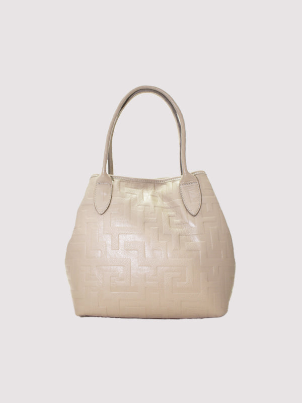 EMMELIA Classic Tote – Embossed Leather in Ecru with EL Strap