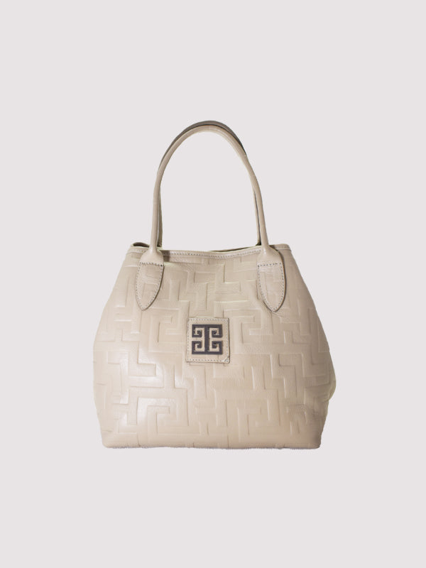 EMMELIA Classic Tote – Embossed Leather in Ecru with EL Strap