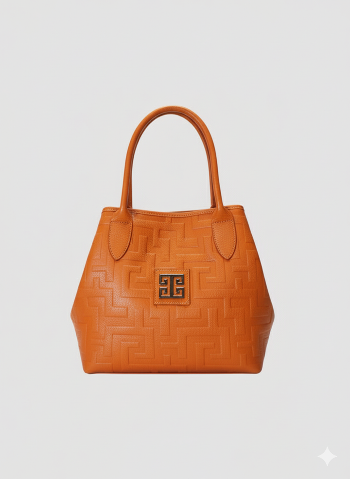 EMMELIA Classic Tote – Embossed Leather in Orange with EL Strap