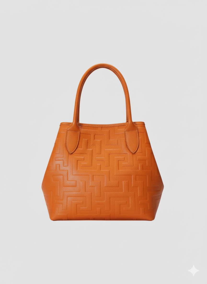 EMMELIA Classic Tote – Embossed Leather in Orange with EL Strap