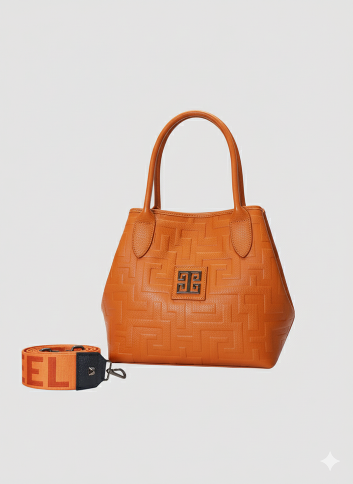EMMELIA Classic Tote – Embossed Leather in Orange with EL Strap