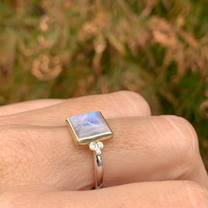 Princess Cut Moonstone and Diamond Ring