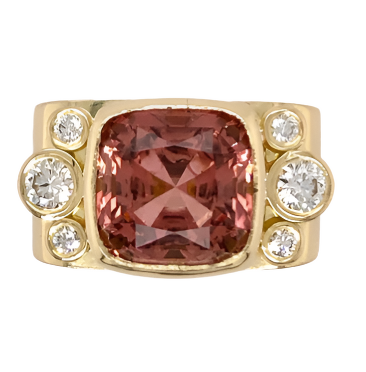 Rose Zircon and Diamonds Square Ring