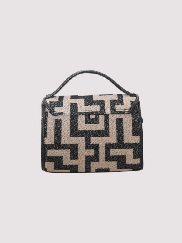FOTINI Mini – Classic Pattern Handbag in Beige/Black with EL Strap