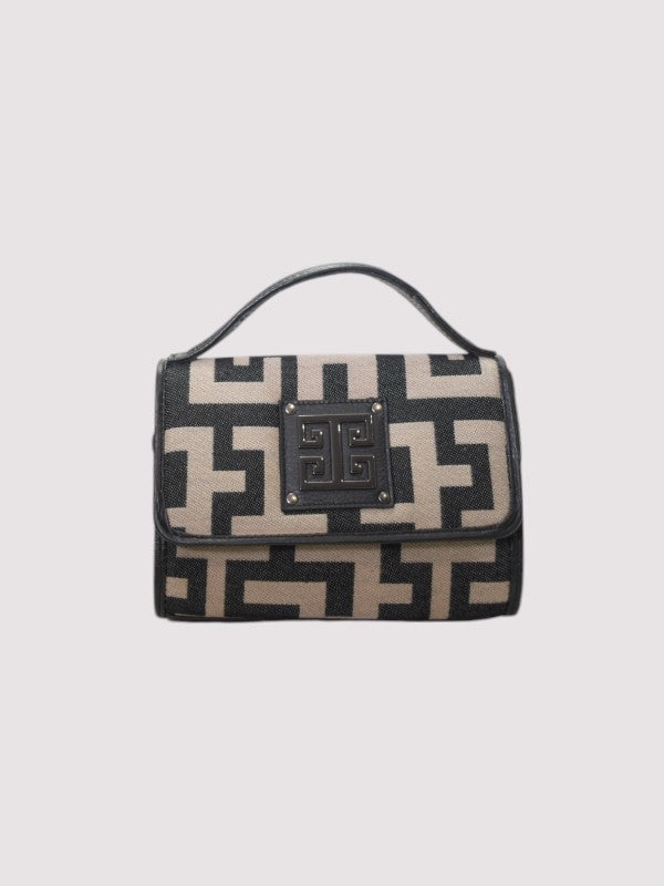 FOTINI Mini – Classic Pattern Handbag in Beige/Black with EL Strap