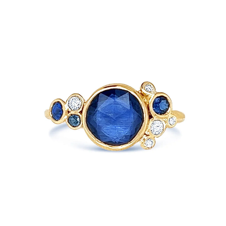 Blue Sapphire and Diamond Bubbles Ring