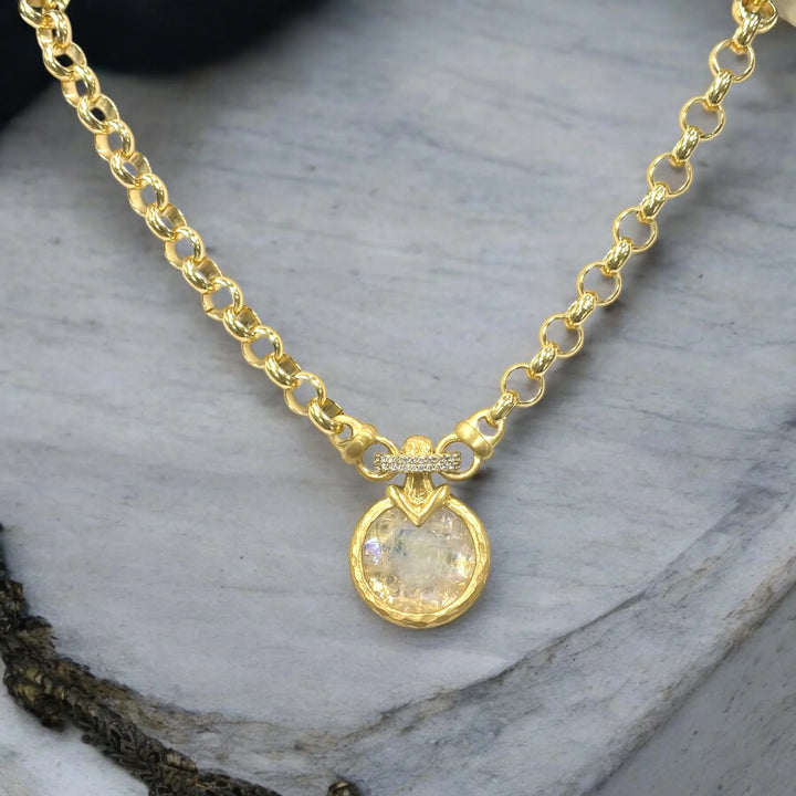Gold Vecchio Rainbow Moonstone Necklace