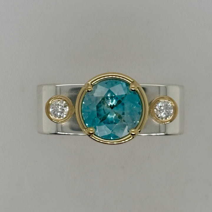 Blue Zircon 2-Tone Captured Gem Square Ring