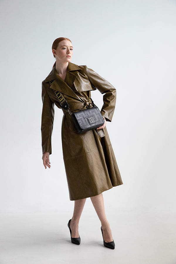 OURANOS Crossbody Bag – Embossed Premium Leather in Black with EL Strap