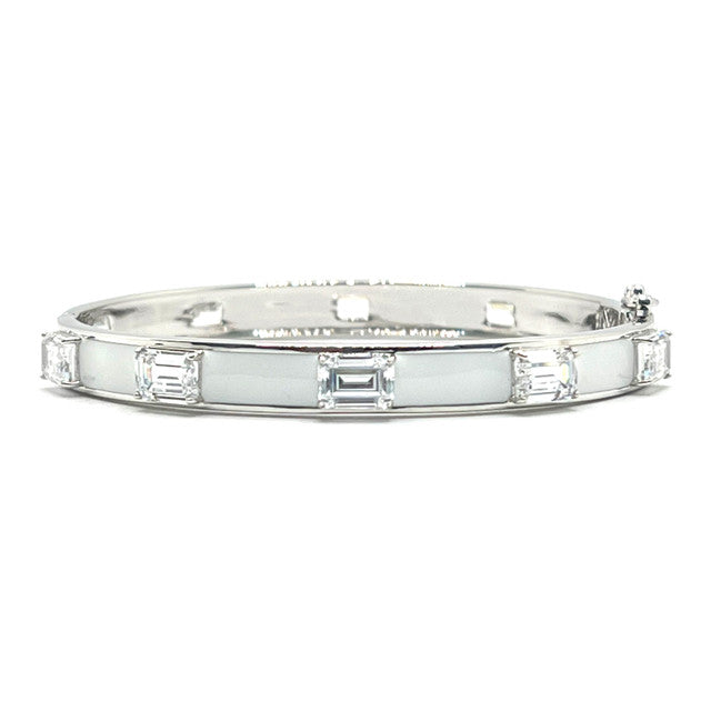 Skinny Emerald-cut White Enamel Bangle