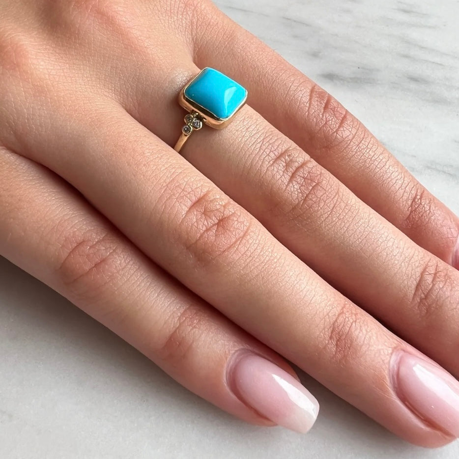 Sleeping Beauty Turquoise with Diamonds Ring