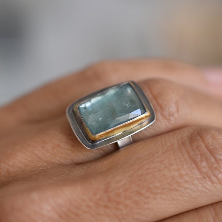 Rectangular Sky Blue Kyanite Ring