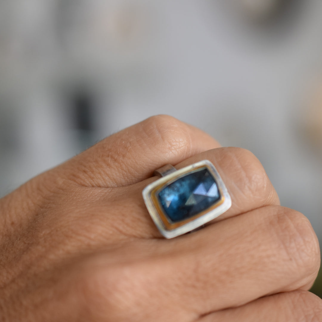 Rectangular Teal Kyanite Ring
