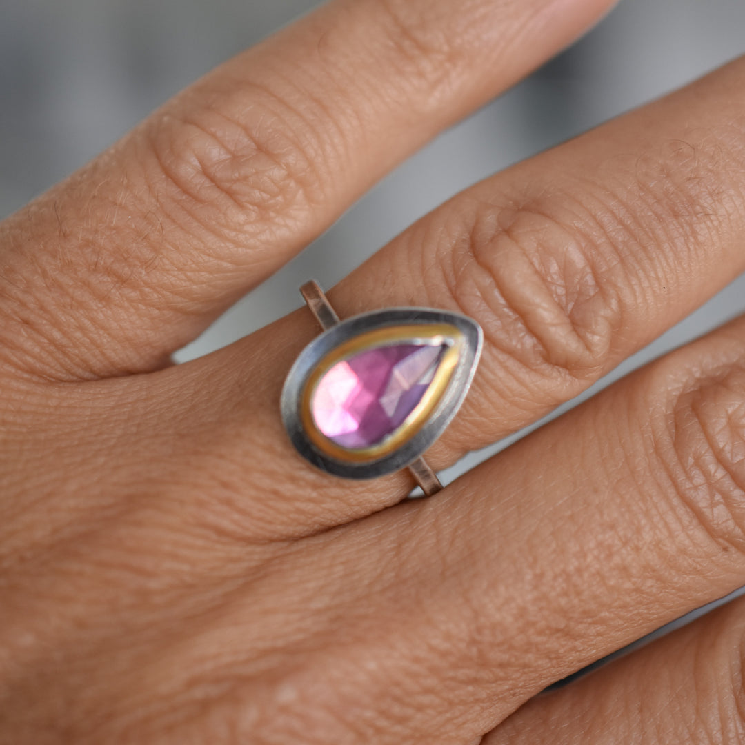 Pink Tourmaline Crescent Rim Ring