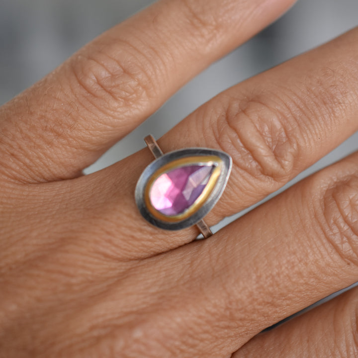 Pink Tourmaline Crescent Rim Ring