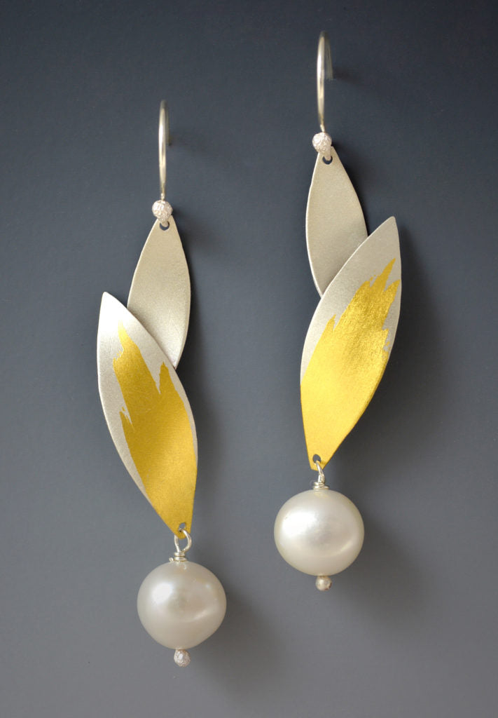 Two Leaf Pearl Earrings