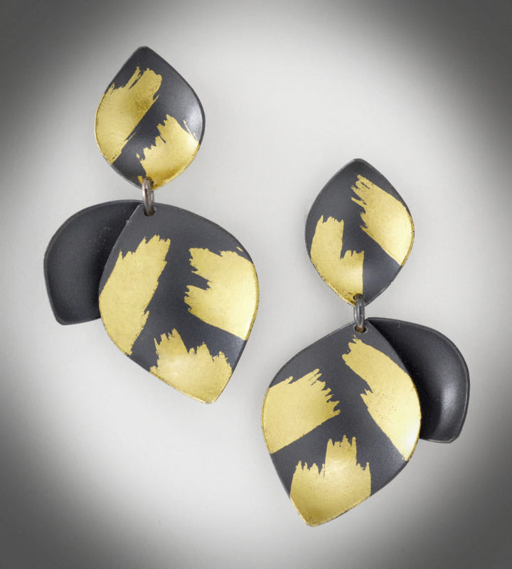 Three Leaf Drop Earrings in Oxidized Silver