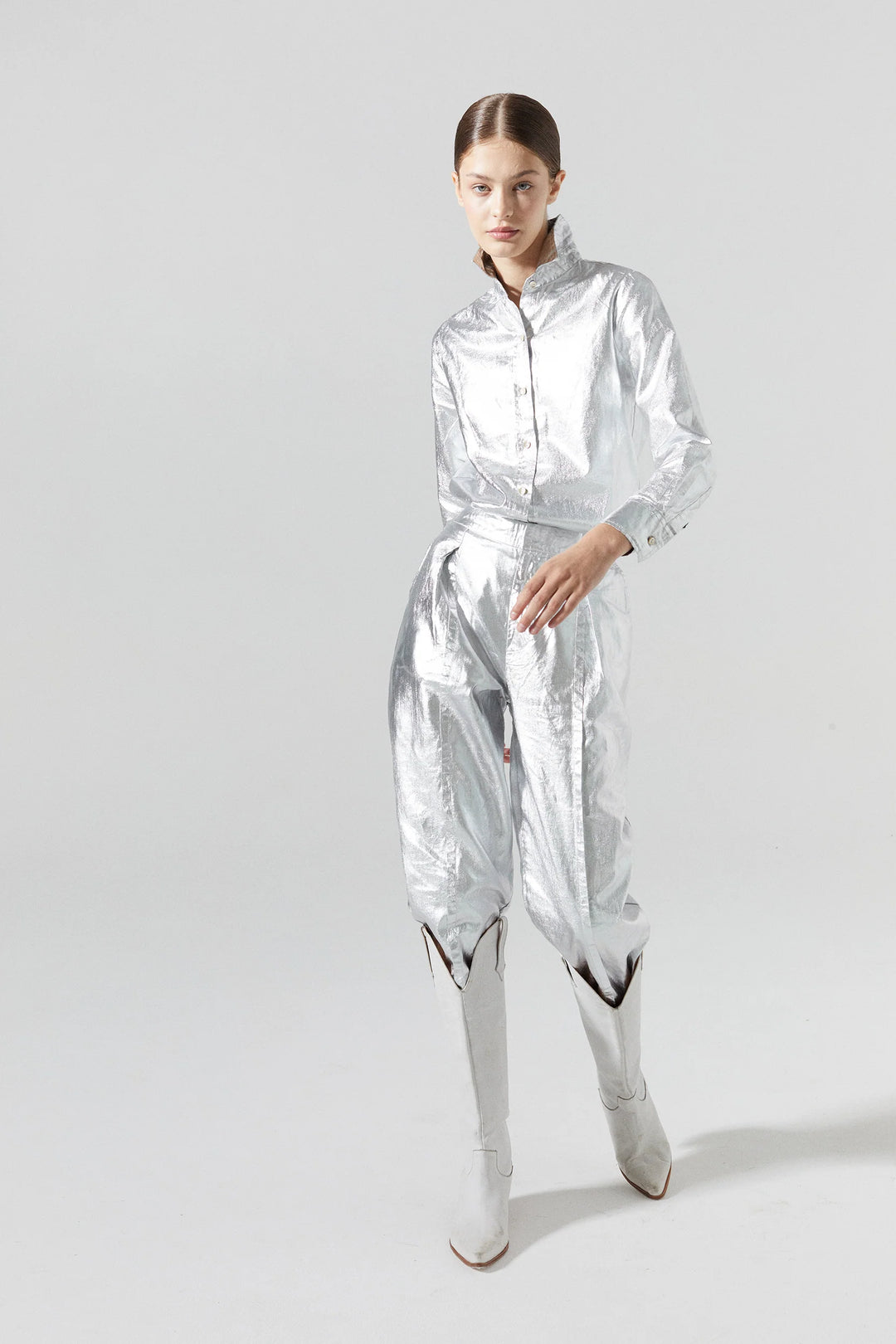 San Marino Metallic Linen Shirt- Silver