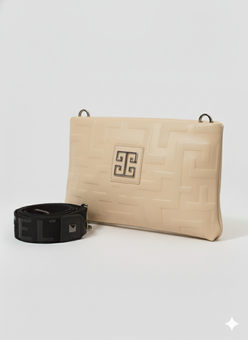 LINA Crossbody Bag – Embossed Premium Leather in Ecru with EL 3D Glossy Strap