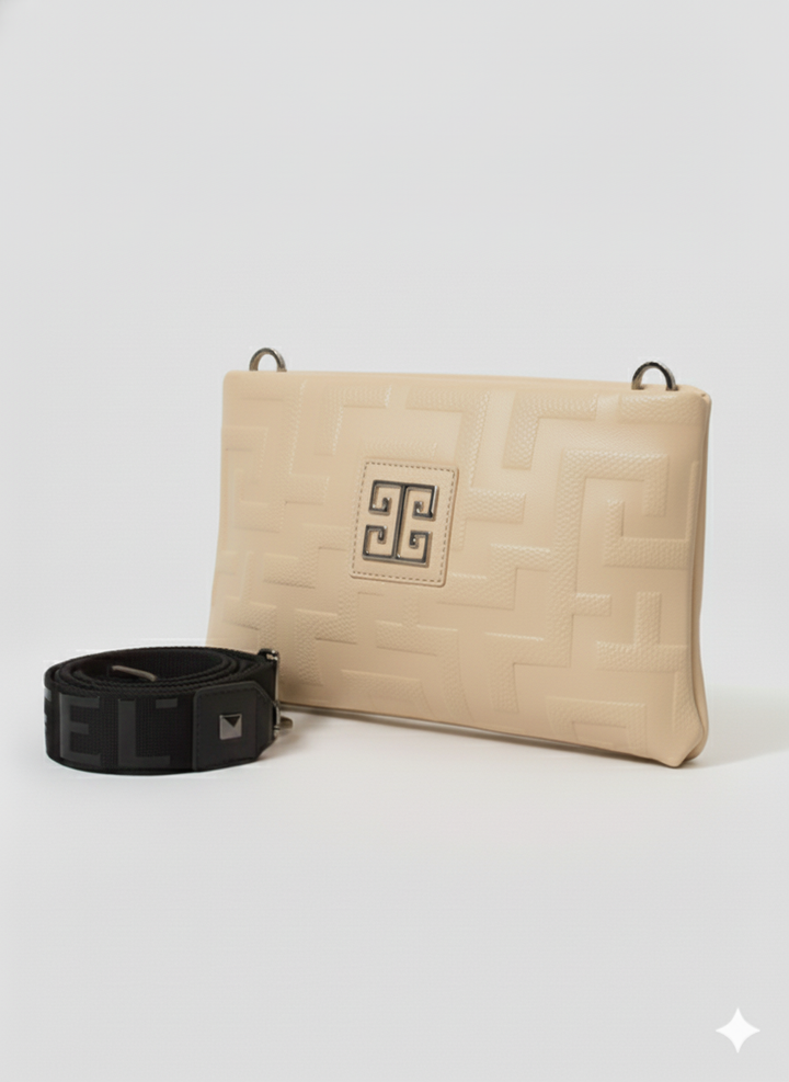LINA Crossbody Bag – Embossed Premium Leather in Ecru with EL 3D Glossy Strap