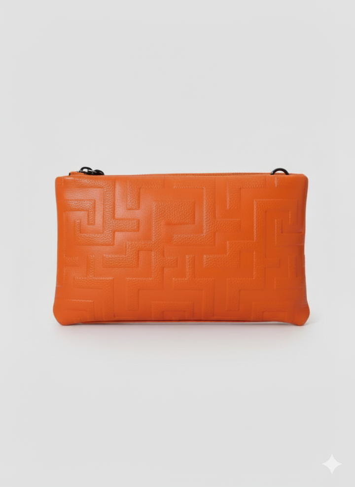 LINA Crossbody Bag – Embossed Premium Leather in Orange with 3D Glossy EL Strap
