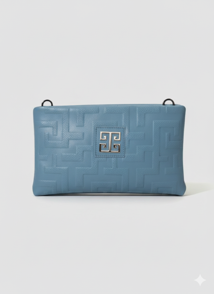 LINA Crossbody Bag – Embossed Premium Leather in Ciel with EL 3D Glossy Strap