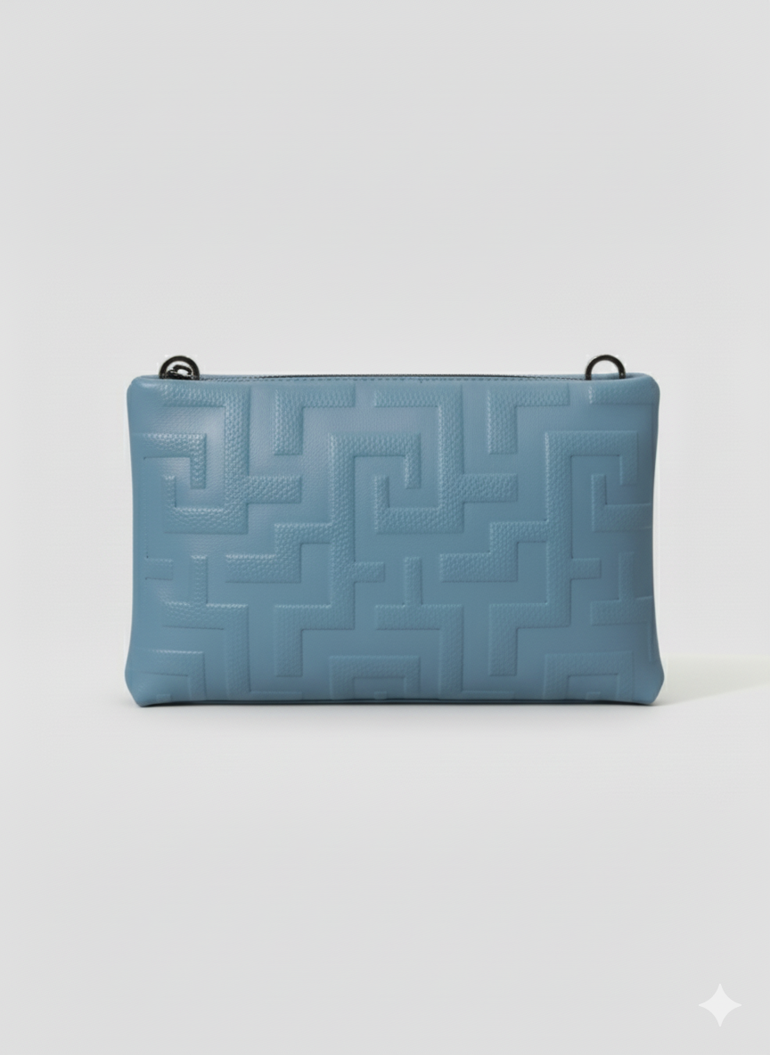 LINA Crossbody Bag – Embossed Premium Leather in Ciel with EL 3D Glossy Strap