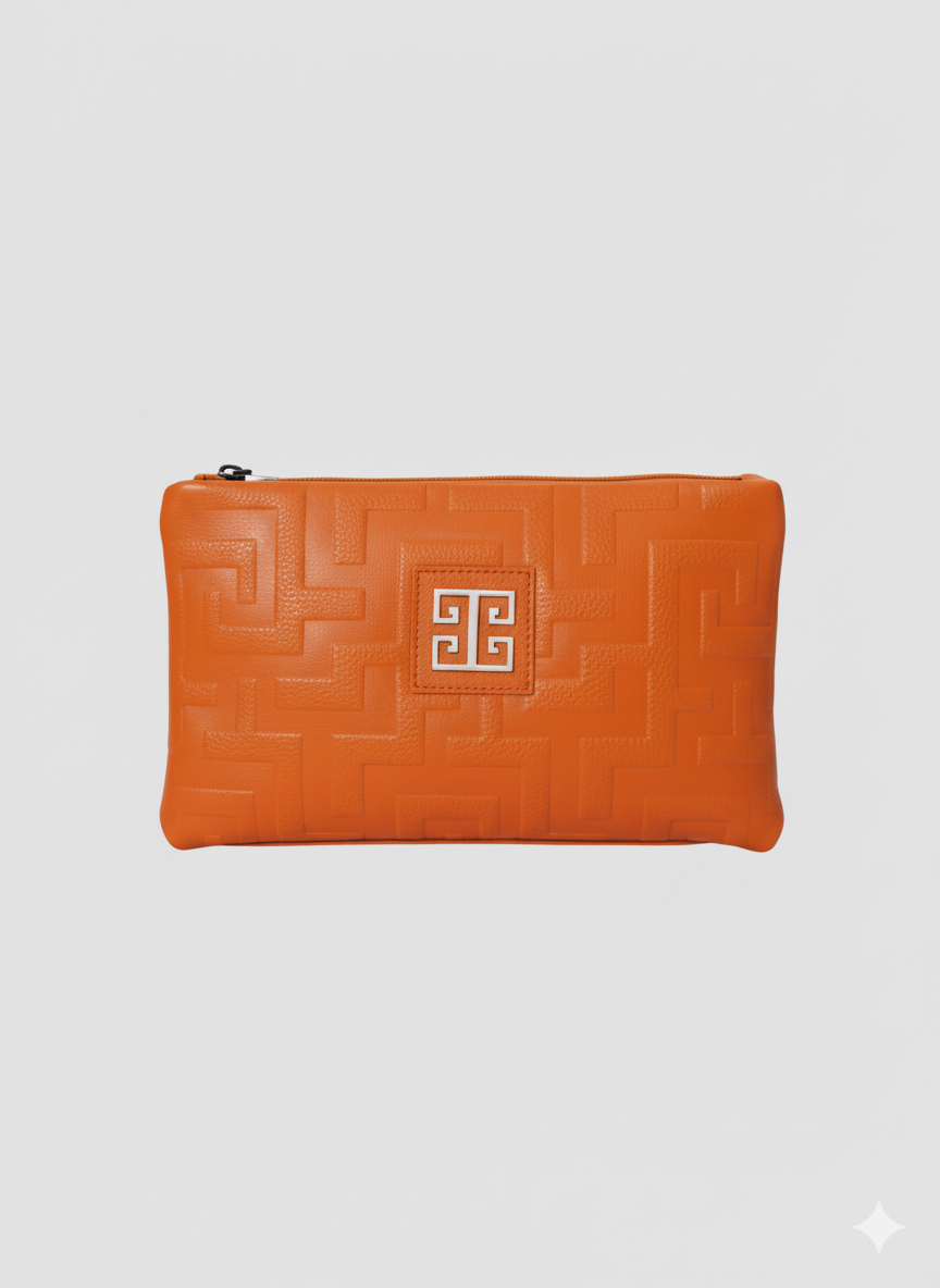LINA Crossbody Bag – Embossed Premium Leather in Orange with 3D Glossy EL Strap