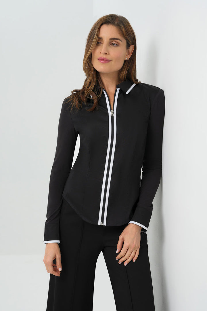Bruna Collared Zip Top w/ Poplin Front