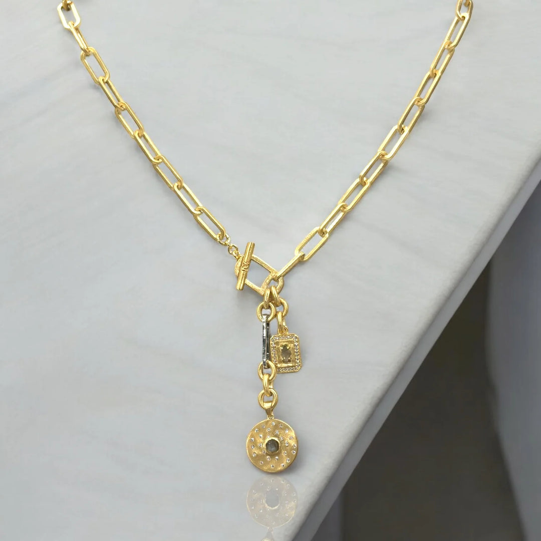 Mini Brushed Gold Rico Bar Rondo Toggle Necklace