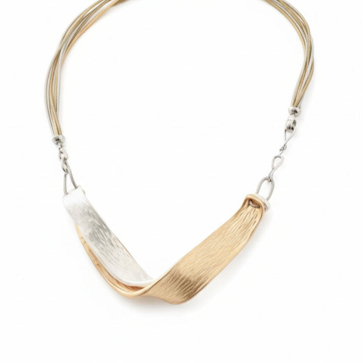 Multi Strand Piano Wire Wave Pendant Necklace