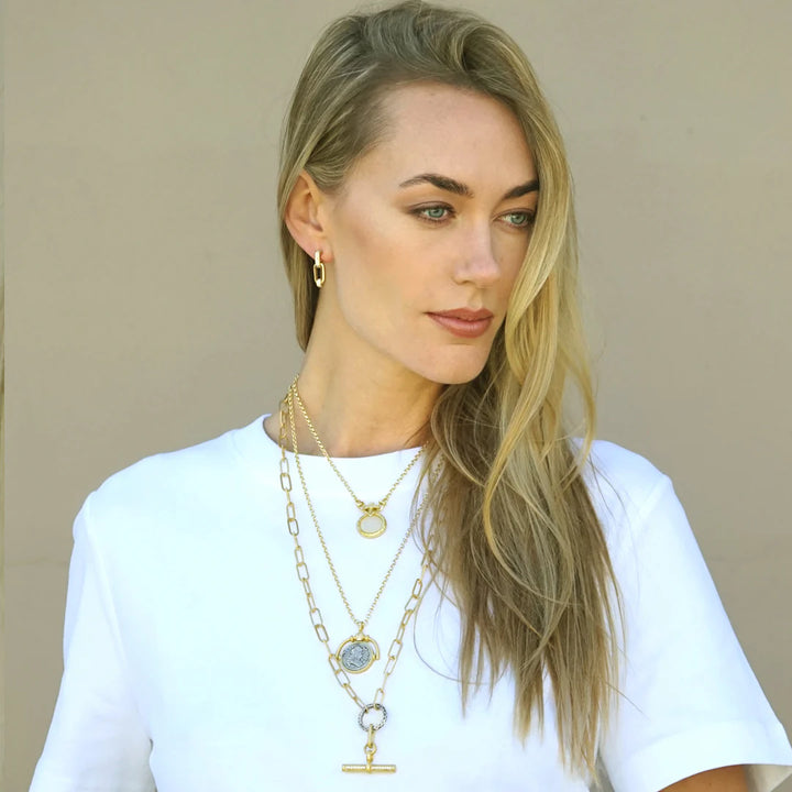 Mixed Metal Belle Pave Toggle Necklace