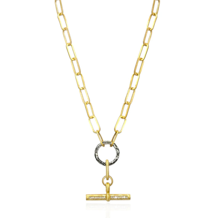 Mixed Metal Belle Pave Toggle Necklace