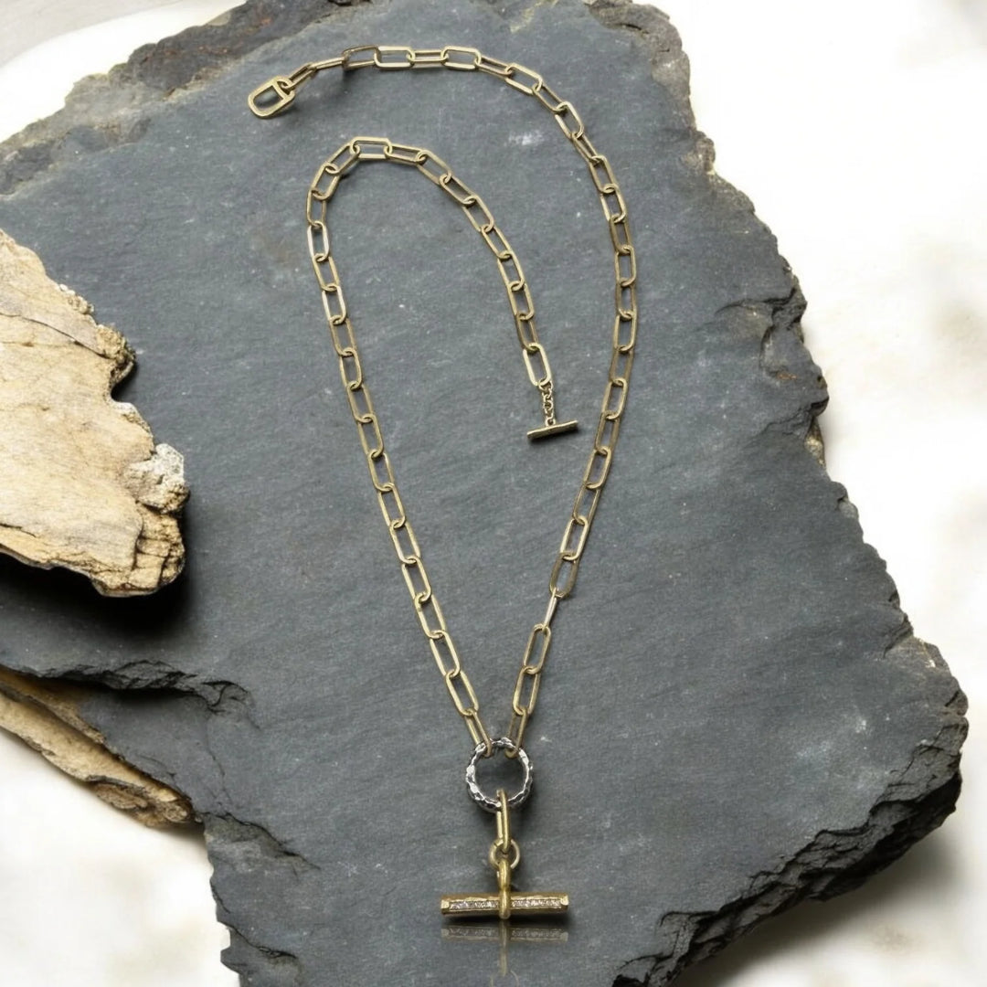 Mixed Metal Belle Pave Toggle Necklace