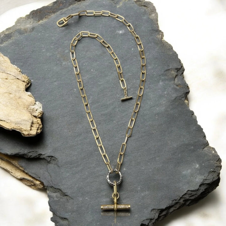 Mixed Metal Belle Pave Toggle Necklace