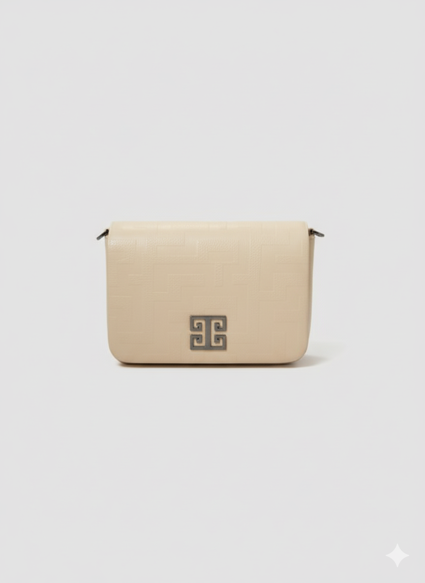 OURANOS Crossbody Bag – Embossed Premium Leather in Ecru with Chain Strap