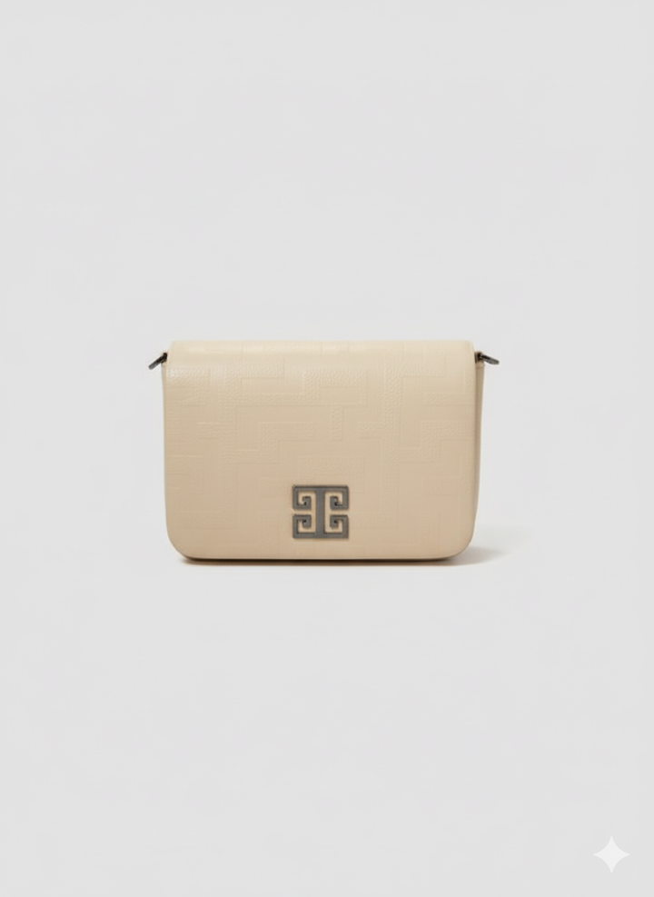 OURANOS Crossbody Bag – Embossed Premium Leather in Ecru with Chain Strap