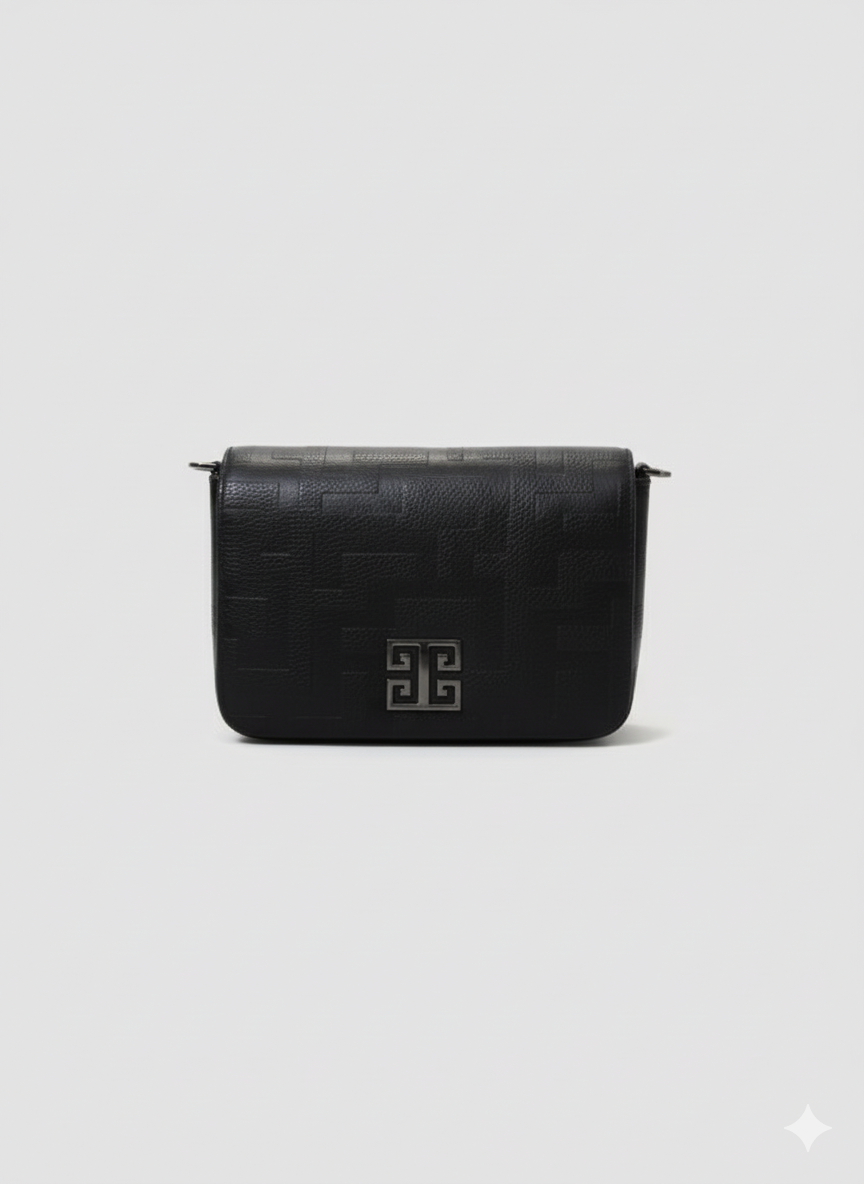 OURANOS Crossbody Bag – Embossed Premium Leather in Black with EL Strap