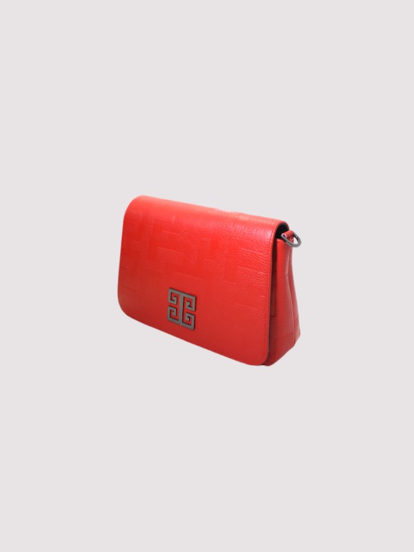 OURANOS Crossbody Bag – Embossed Premium Leather in Red with Chain Strap