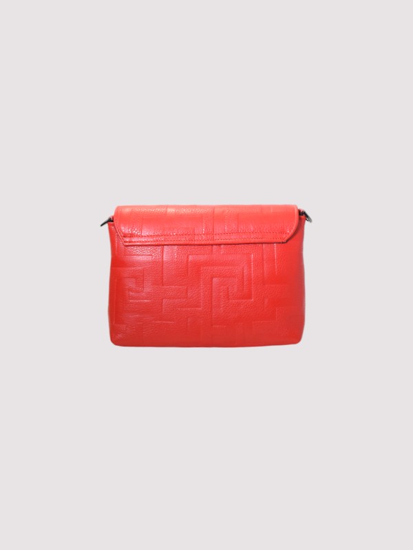 OURANOS Crossbody Bag – Embossed Premium Leather in Red with Chain Strap