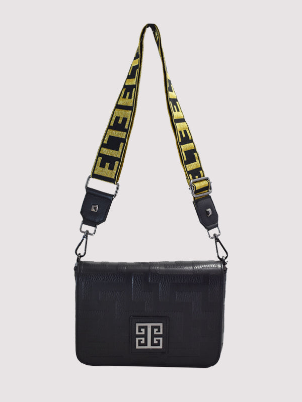 OURANOS Crossbody Bag – Embossed Premium Leather in Black with EL Strap