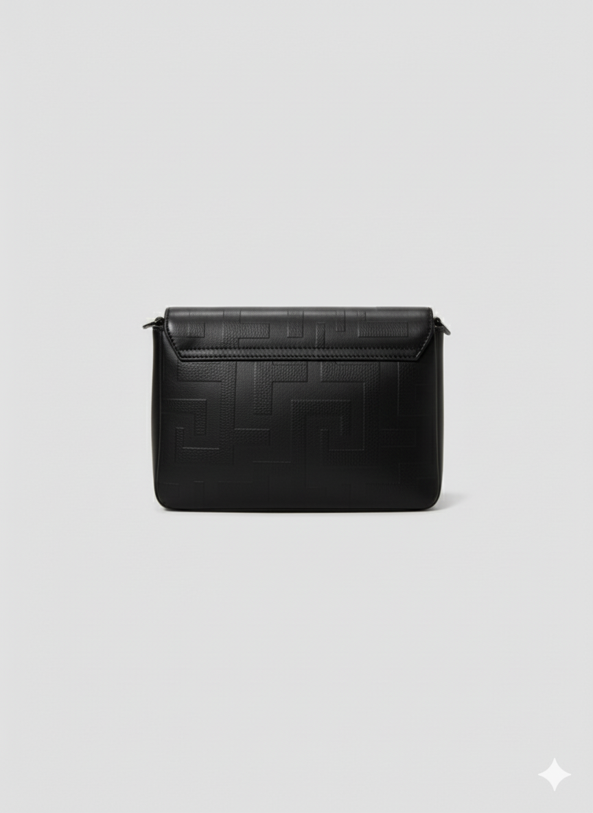 OURANOS Crossbody Bag – Embossed Premium Leather in Black with EL Strap