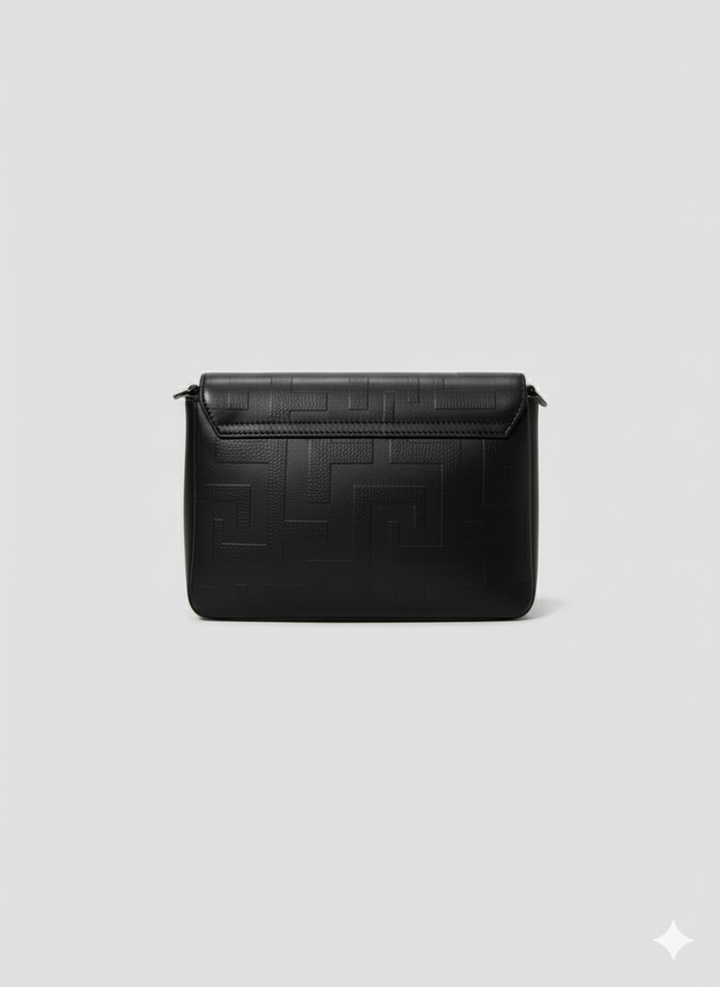 OURANOS Crossbody Bag – Embossed Premium Leather in Black with EL Strap