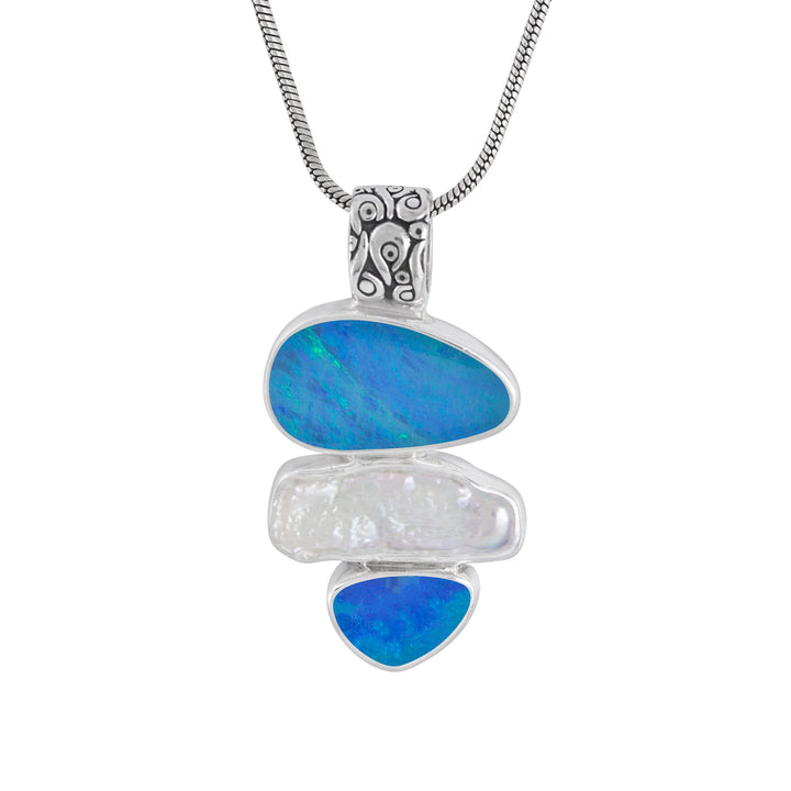 Opal Doublet, Baroque Pearl and Sea Glass Pendant