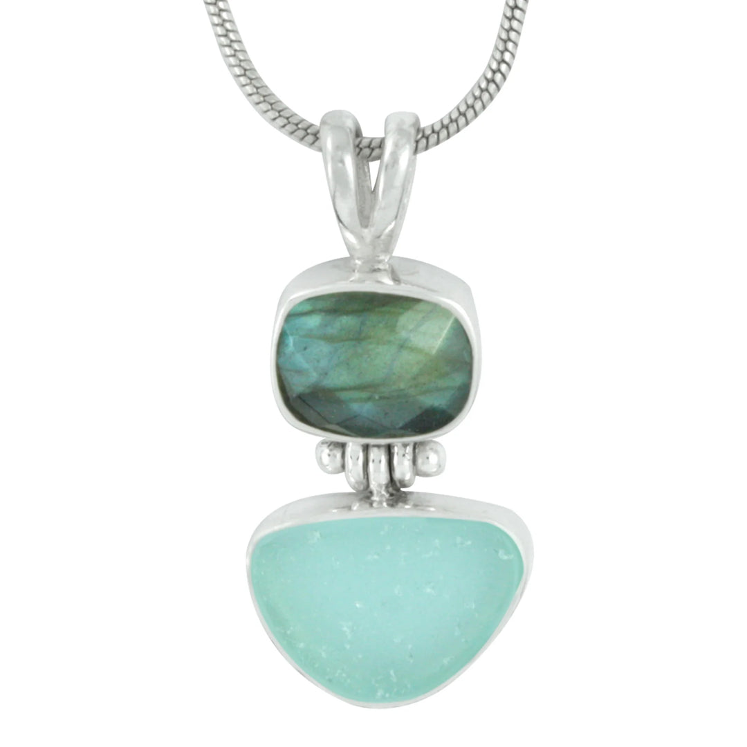 Labradorite and Aqua Sea Glass Pendant