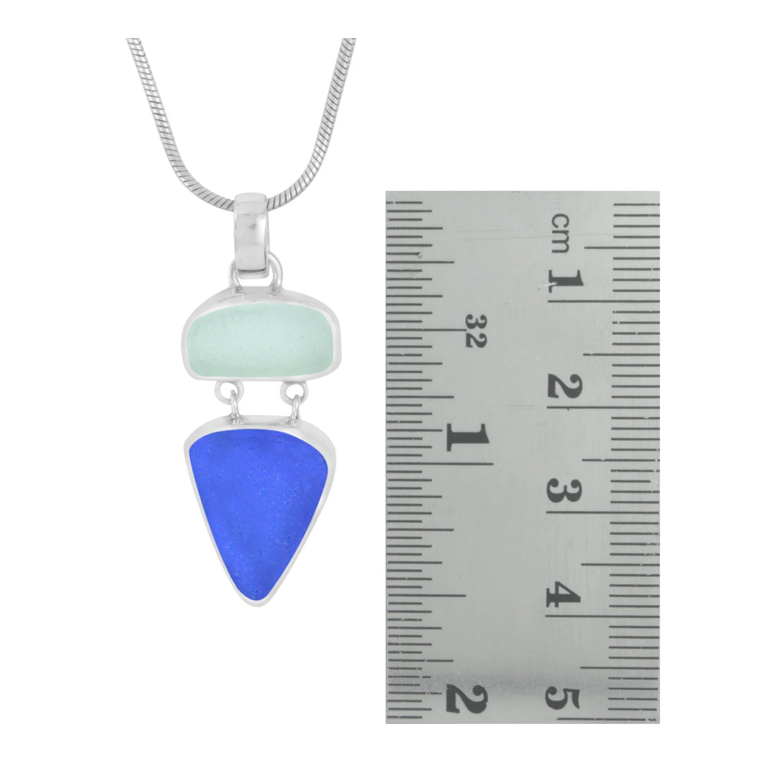 Aqua and Cobalt Blue Sea Glass Pendant
