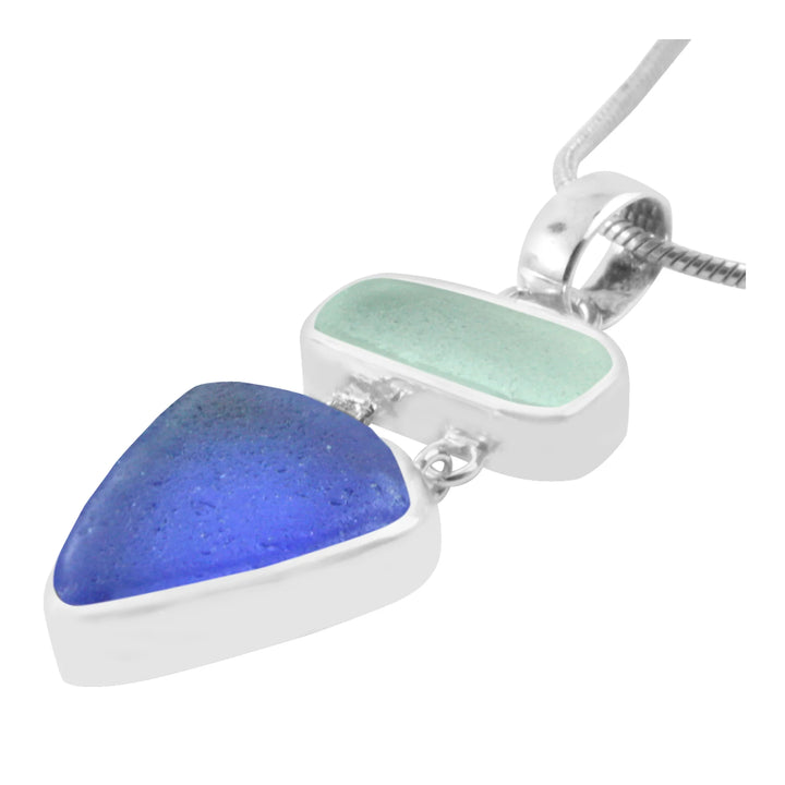 Aqua and Cobalt Blue Sea Glass Pendant