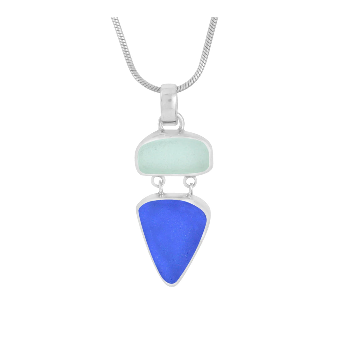 Aqua and Cobalt Blue Sea Glass Pendant