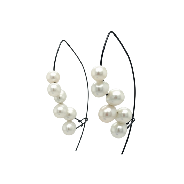 Pearl Sling Earrings in Oxidized Sterling